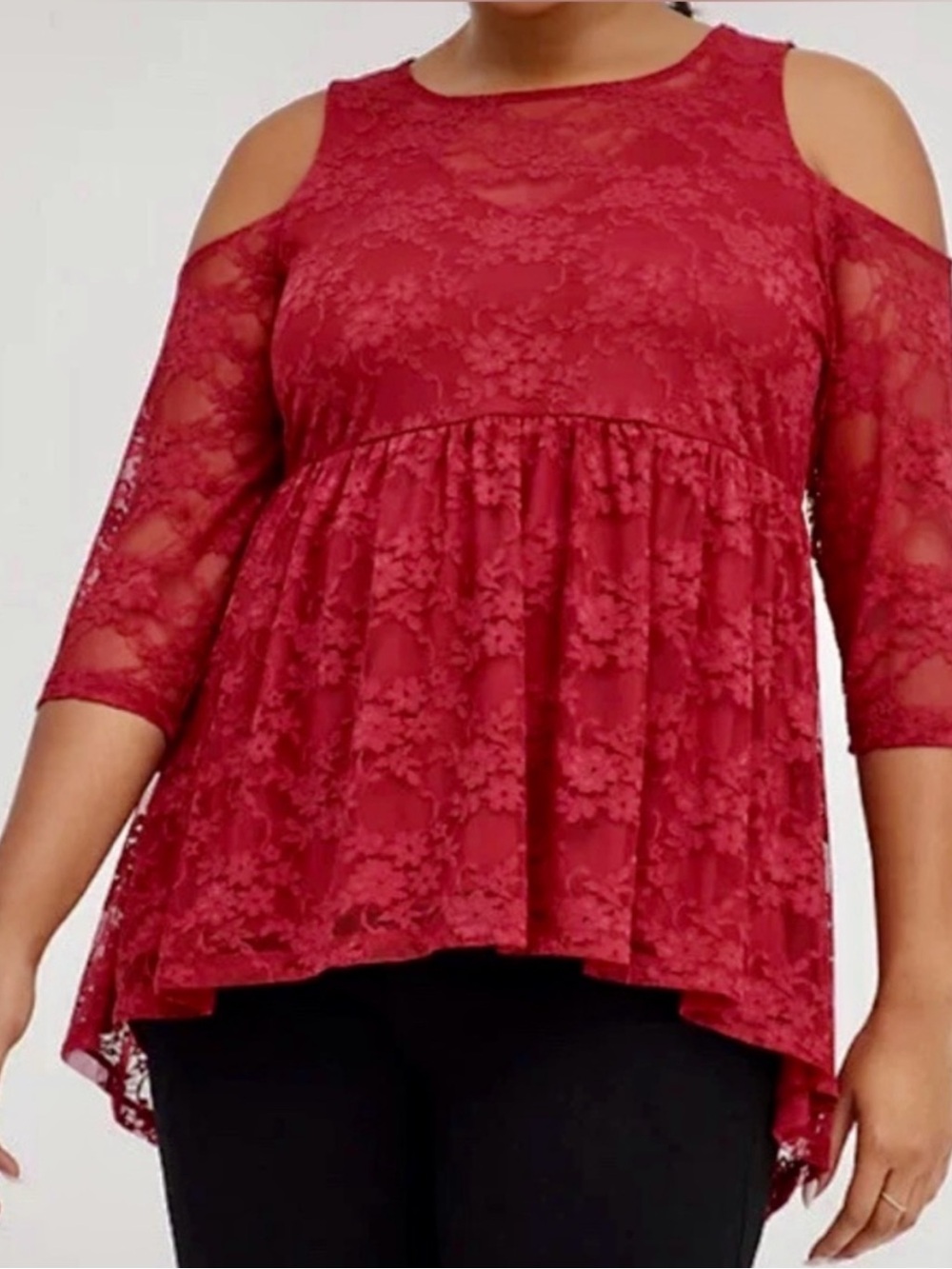 torrid Red Lace Cold-Shoulder Babydoll Tunic